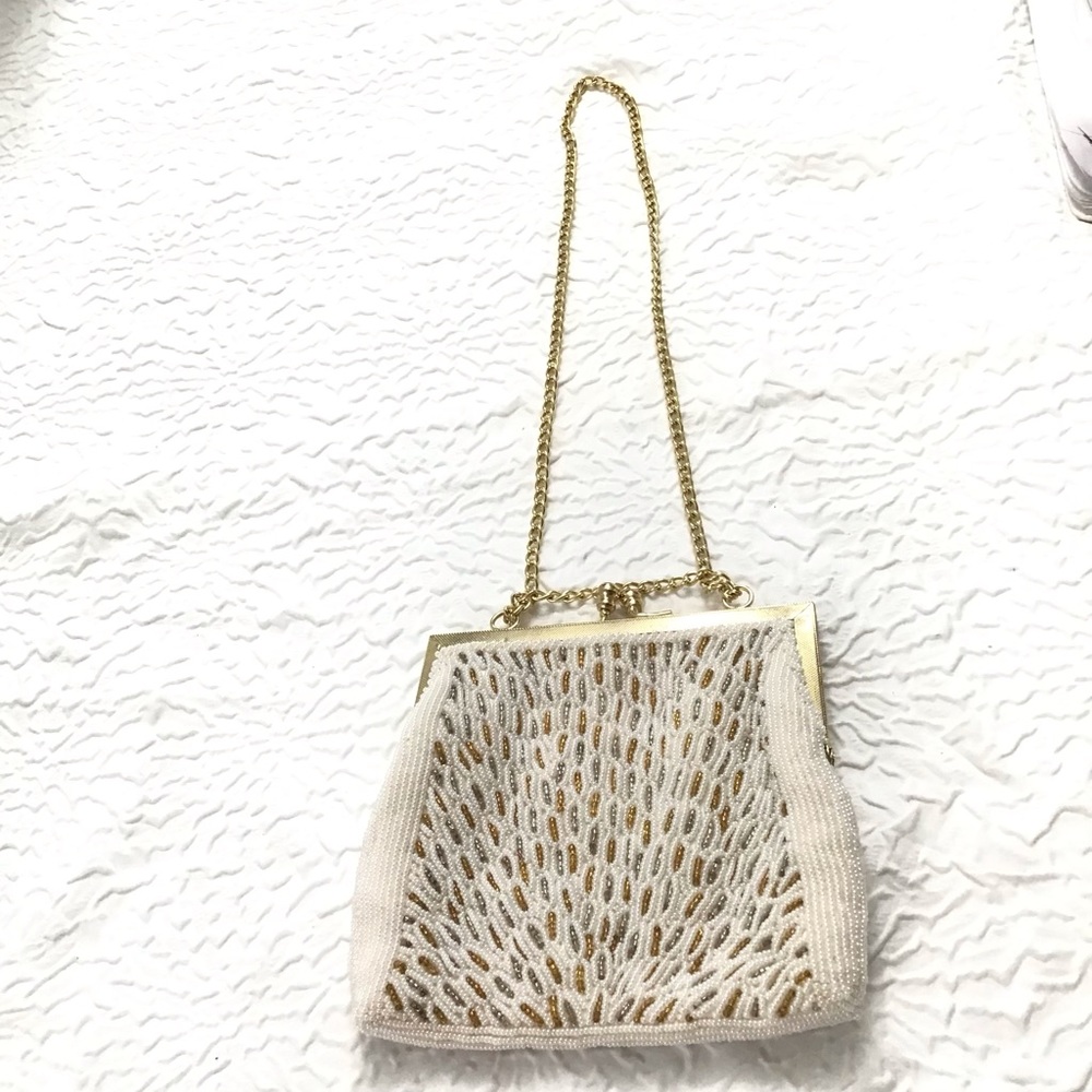 Vintage 1950s-1960s Walborg Hong Kong Ivory, Silver & Gold Beaded Mini  Purse. - Picture 3 of 9